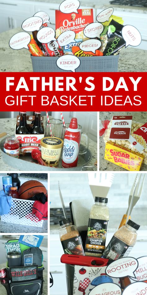 Father's Day Gift Basket Ideas to help you know What Dad's Want this Year on Father's Day! All of these ideas can be found at Walmart or Target and are easy to throw together at the Last Minute #passion4savings #fathersday #giftideas #giftideas #fathers #dadsday Father’s Day Diy Gift Basket, Fathers Day Theme Ideas, Fathers Day Basket Ideas, Father’s Day Gift Ideas, Fathers Day Gift Basket Ideas, Father Day Gift Ideas, Diy Father's Day Gift Baskets, Dad Gifts Basket, Fathers Day Gift Basket