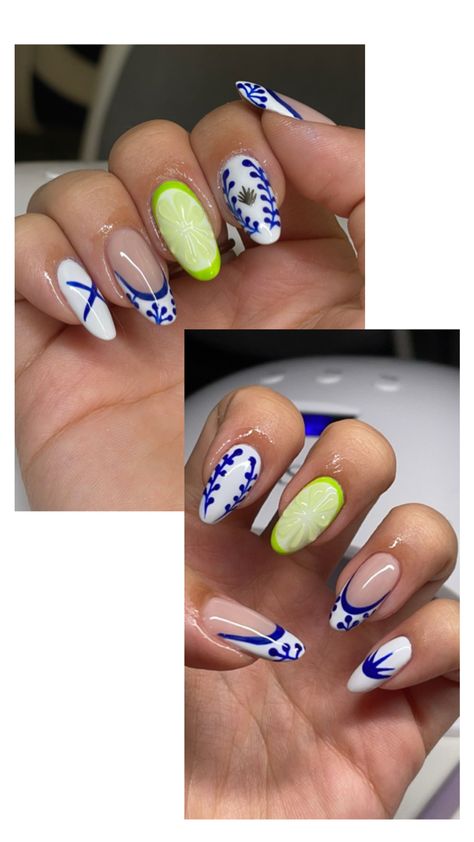 builder gel overlay (tequila x lime nail art) Lime Nail Art, Tequila Nails, Azul Nails, Lime Nails, Gel Overlay, Builder Gel, How To Do Nails, Tequila, Nail Art