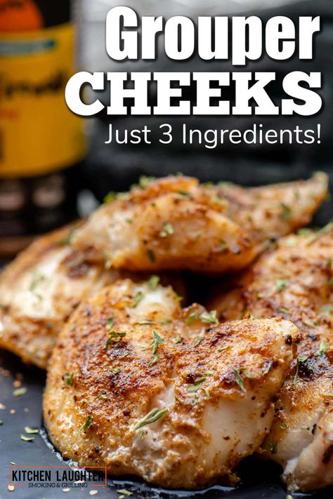 Grouper Cheeks Recipes, Grilled Grouper Recipes, Grouper Cheeks, Grilled Grouper, Grouper Recipes, Grilled Broccolini, Grilled Fish, Herb Butter, Pan Seared