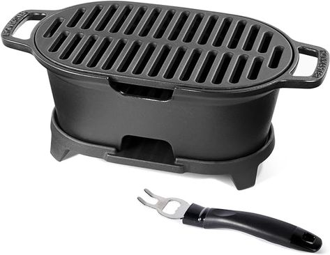 Amazon.com: IronMaster Mini 100% Cast Iron Hibachi Grill, Tabletop Small Portable Charcoal Grill for Outdoor Camping, Japanese BBQ Grill Grate Surface 11" x 6.7 " : Patio, Lawn & Garden Japanese Bbq Grill, Japanese Bbq, Mini Grill, Hibachi Grill, Portable Charcoal Grill, Grill Grates, Charcoal Grill, Bbq Grill, Lawn Garden