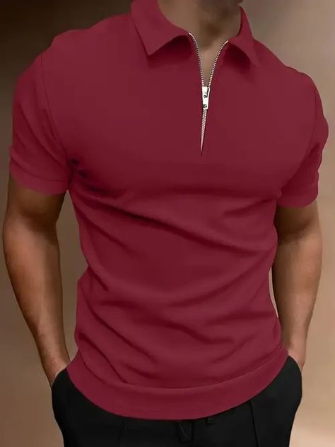 Temu | Explore the Latest Clothing, Beauty, Home, Jewelry & More Zipper Shirt, Color Plain, Zip Polo, Slim Fit Polo, Streetwear Tops, Casual Summer Shorts, Polo Golf, Sleeve Fashion, Solid Color Shirt