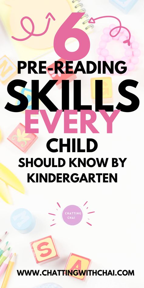 Pre Reading Skills in Preschool: Reading Readiness Checklist and Signs for Kindergarten - Chatting With Chai Reading Readiness Worksheets, Pre Reading Skills, Reading In Kindergarten, Reading Skills Activities, Kindergarten Readiness Checklist, Teaching Reading Skills, Reading Readiness, Prek Activities, Improve Reading Skills