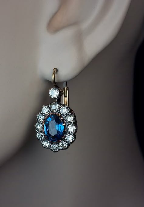 Vintage Sapphire Earrings | Sapphire Diamond Earrings C. - Antique Jewelry | Vintage Rings | Faberge Eggs Vintage Sapphire Earrings, Sapphire Diamond Earrings, Earrings Sapphire, Round Diamond Earrings, Sapphire And Diamond Earrings, Kay Jewelry, Vintage Sapphire, Faberge Eggs, Tiffany Jewelry