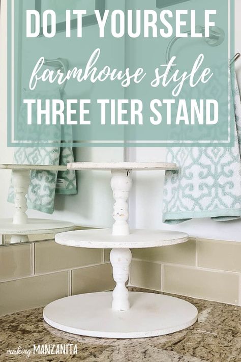 Bathroom Countertop Design, Bathroom Countertops Diy, Bathroom Countertop Storage, Three Tier Stand, 3 Tier Stand, Diy Bathroom Storage, Tiered Tray Diy, Countertop Storage, Diy Dollar Tree Decor