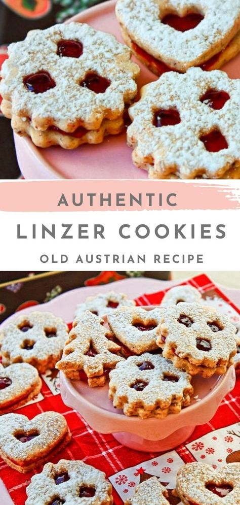 German Linzer Cookies, Austrian Christmas Decorations, Swiss Cookies Recipes, Austrian Christmas Recipes, Almond Linzer Cookies, German Linzer Cookies Recipe, Christmas Linzer Cookies, Linzer Biscuits, European Cookies Recipes