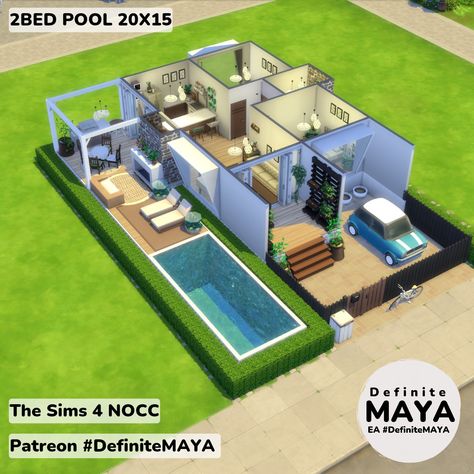 NOCC/ Mod-Free/ Functional in gameplay. ***Download from EA gallery #DefiniteMAYA *** Support me on Patreon *** Sims Layout, Sims 4 Houses Layout, Sims Freeplay Houses, Sims Houses, Sims Free Play, Pool House Plans, Sims Ideas, Sims 4 House Design, Casas The Sims 4