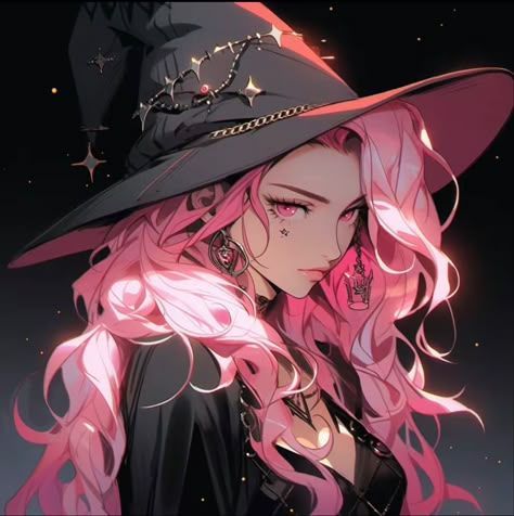 Pink Haired Witch Art, Pink Hair Witch Art, Pink Haired Witch, Pink Witch Aesthetic, Witch Fanart, Oc Sheet Character Design, Anime Pp, W.i.t.c.h Fanart, Witch Drawing