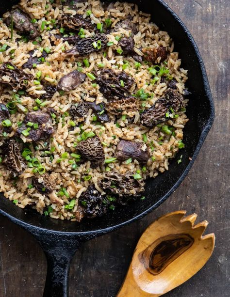 Dried Morel-Venison Pilaf Morel Recipes, Venison Stew, Rice A Roni, Meat Seasoning, Vegetarian Sides, Rice Pilaf, Long Grain Rice, Stew Meat, Vegetarian Side Dishes