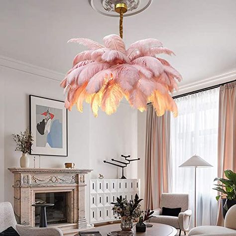 Modern Large Feather Pendant Light, Creative Art Chandelier with Ostrich Hair Lampshade, Luxury Decorative Pendant Lamp for Bedroom Kitchen Restaurant Living Pink Diameter120cm(47inch) - - Amazon.com Art Chandelier, Feather Chandelier, Feather Bouquet, Pendant Light Chandelier, Feather Lamp, Pink Chandelier, Loft Decor, Lantern Design, Luxury Chandelier