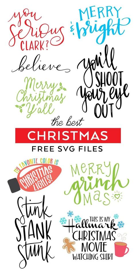 The BEST FREE Christmas SVG Files to download for Cricut and Silhouette machines. Download Christmas SVG Files for Shirts, Signs, DIY Gifts and More! #cricut #silhouettecameo #freesvg #svgfiles #christmasshirt #christmasmovie #freecutfiles #svgcutfiles #diyshirt #diychristmasshirt #ironon #htv Free Christmas Svg Files, Diy Gifts For Christmas, Christmas Fonts Alphabet, Free Christmas Svg, Diy Christmas Shirts, Christmas Fonts Free, Cricut Svg Files Free, Cricut Christmas Ideas, Holiday Fonts