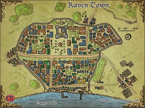 Map 47 – Raven Town Fantasy City Map, Village Map, Chihiro Y Haku, Fantasy Town, Fantasy World Map, Tabletop Rpg Maps, Drawn Map, Rpg Map, Town Map