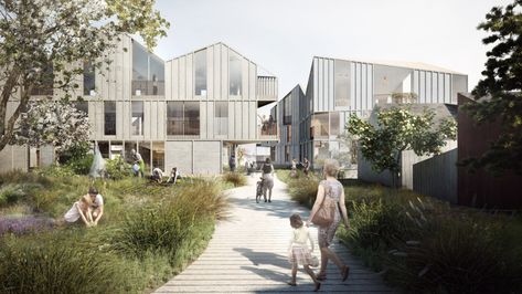 Haptic designs elderly housing for Norway to encourage socialising Elderly Housing, Co Housing, Sustainable Architecture, Architecture Visualization, Architecture Presentation, Urban Planning, Photoshop Elements, Landscape Architect, Residential Architecture