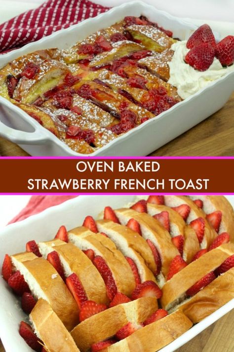 Breakfast Recipes With Strawberries, Breakfast Strawberry Ideas, Strawberry French Toast Recipe, Ways To Use French Bread, Oven Breakfast Ideas, French Toast Oven, Breakfast Grab And Go, Simple Brunch Recipes, Strawberry Breakfast Recipes