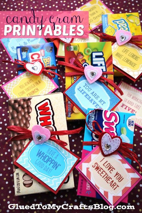 Valentine's Day Candy Gram Gift Tag Printables Candy Grams Valentine, Valentines Grams, Candy Gram Ideas, Candy Sayings Gifts, Valentine Grams, Valentine Candy Grams, Valentines Candy Gifts, Candy Bar Sayings, Candy Messages