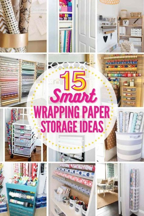 Diy Wrapping Station, Wrapping Paper Storage Ideas, Diy Wrapping Paper Storage, Paper Storage Ideas, Wrapping Paper Station, Tissue Paper Storage, Wrapping Paper Holder, Gift Bag Organization, Gift Bag Storage