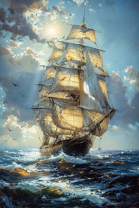 Pirate Ship Art, Navi A Vela, Sailing Art, Old Sailing Ships, Pirate Ships, Ship Drawing, Ship Paintings, Boat Art, Boat Painting