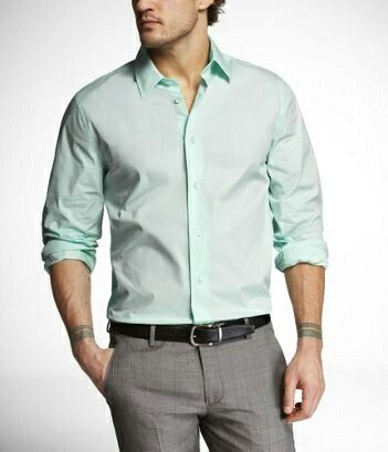 nice mint green formal shirt Green Shirt Outfits, Green Shirt Men, Mint Green Shirts, Mint Shirt, Shirt Outfit Men, Mint Dress, Wedding Suits Men, Grey Pants, Green Shirt