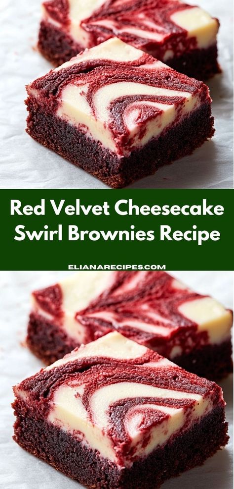 Craving something sweet? This Red Velvet Cheesecake Swirl Brownies recipe is a breeze to make, combining the classic flavors of red velvet and cheesecake. An easy dessert idea that everyone will love, it's perfect for any celebration! Red Velvet Dessert Recipes Easy, Red Velvet Cake Bars, Cheesecake Swirl Recipes, Red Velvet Marbled Cheesecake, Red Velvet Cheesecake Recipes, Easy Red Velvet Cheesecake, Red Velvet Cheesecake Bars, Velvet Desserts, Easy Dessert Idea