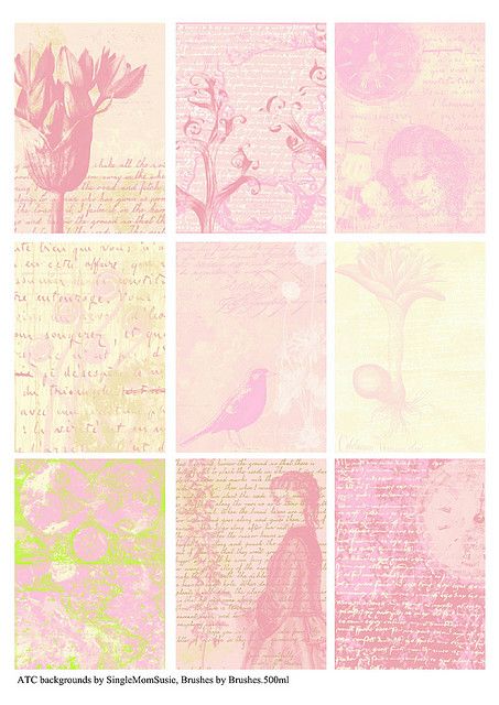 Pink collection, 9 ATC backgrounds, A4 by SingleMomSusie, via Flickr Vintage Labels Printables Free, Pink Scrapbook Paper, Pink Scrapbook, Scrapbook Letters, Papel Vintage, Scrapbook Printing, Cocoppa Wallpaper, Diy Journal Books, Scrapbook Background