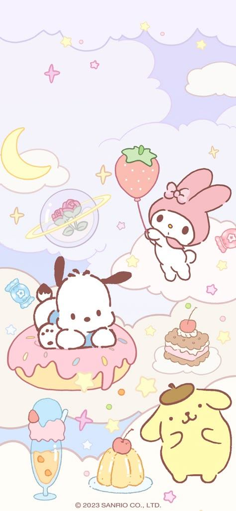 Cute Sanrio Wallpaper, Iphone Phone Wallpapers, Kawaii Theme, 헬로키티 배경화면, Sanrio Wallpapers, My Melody Wallpaper, Wallpaper For Android, Iphone Wallpaper Kawaii, Cute Sanrio