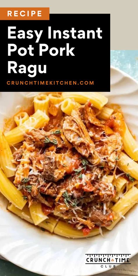 Shredded Pork Pasta. With Text Reading: Pork Ragu Recipe. Pulled Pork Pasta, Ragu Pasta Sauce, Ragu Pasta, Pasta For Dinner, Pork Pasta, Pressure Cooker Pork, Easy Pulled Pork, Pork Ragu, Ragu Recipe