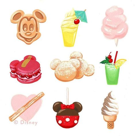 Wonderground Gallery: Desserts of Disney // Ann Shen Art Drawings Doodles, Instagram Desserts, Disneyland Snacks, Disney Doodles, Disney Illustration, Disneyland Food, Cute Disney Drawings, Disney Snacks, Disney Background