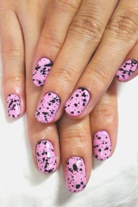 Black Splatter Nails, Nails Speckled, Paint Splatter Nails, Aimee Mann, Egg Nails, Easter Candies, Splatter Nails, Totally 80s, Pink Polish