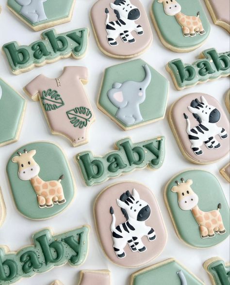 Safari Themed Baby Shower Dessert Table, Safari Baby Shower Cookies Decorated, Safari Baby Shower Boy Cookies, Jungle Baby Shower Cookies, Zoo Animal Cookies, Safari Treats, Safari Baby Cookies, Safari Animal Cookies, Safari Baby Shower Cookies