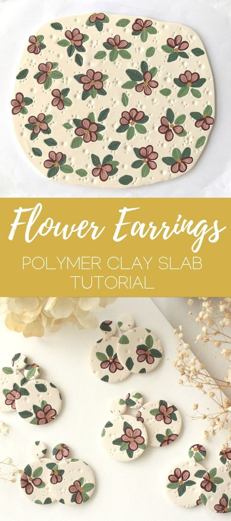 Polymer Earing Ideas, Clay Slabs Designs Easy, Polymer Clay Patterns Tutorial, Polymer Clay Slabs Diy, Polymer Clay Floral Earrings, Clay Flowers How To Make Easy, Polymer Clay Flowers Tutorial, Lamasa Art, Polymer Clay Studio