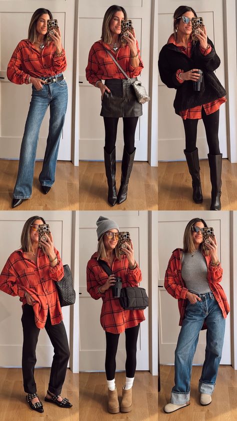 How To Wear Oversized Flannel, Flannel Women’s Outfit, Flannel Outfits For Women Fall, Comfy Casual Winter Outfits, Flannel Outfits For Women, Boho Chic Outfits Fall, Oversized Flannel Outfits, Striped Dress Fall, Flannel Outfit