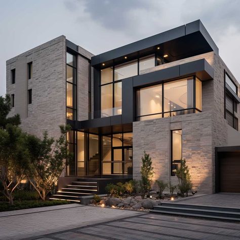 11+ Elegant and Durable Stone Cladding Designs for Contemporary Architecture • 333+ Images • [ArtFacade] Eksterior Modern, Cladding Design, Contemporary House Exterior, Dream Life House, Modern House Facades, التصميم الخارجي للمنزل, Modern Home Design, Stone Cladding, Modern Mansion