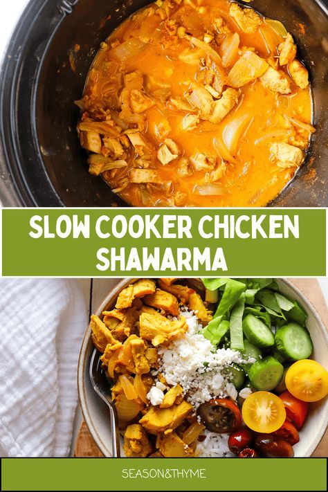 Chicken Schwarma Crockpot Shawarma, Saag Recipe, Crockpot Chicken Healthy, Middle Eastern Dishes, One Pot Dinners, Chicken Shawarma, Healthy Crockpot, Low Carb Dinner, Gluten Free Chicken