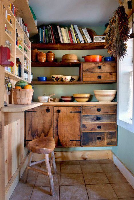 Love this Nook! Shelf Spacing, Shelving Pantry, Kitchen Open, Pantry Ideas, Kitchen Shelf, Design Sponge, Open Shelves, Wooden Kitchen, Industrial Chic