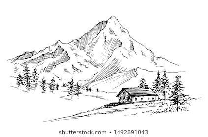 Mountain Sketch, Nature Art Drawings, Mountain Drawing, Mountain Illustration, Landscape Sketch, Image Nature, Black And White Landscape, Architecture Drawing Art, Landscape Drawings