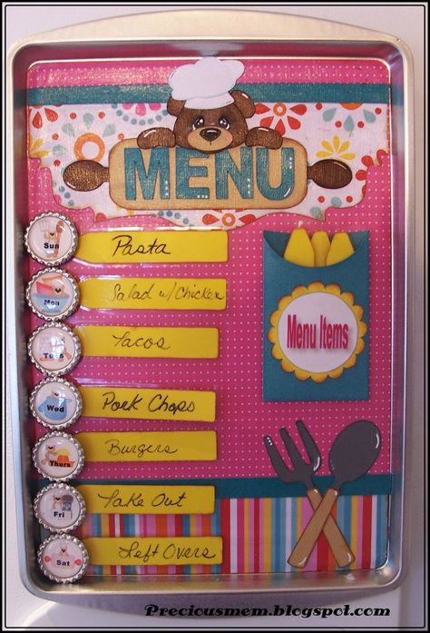 Craft idea Magnetic Menu Board Magnetic Menu Board, Diy Menu Cards, Menu Planning Board, Diy Menu, File Decoration Ideas, Menu Board, Menu Card, Digi Stamp, School Project