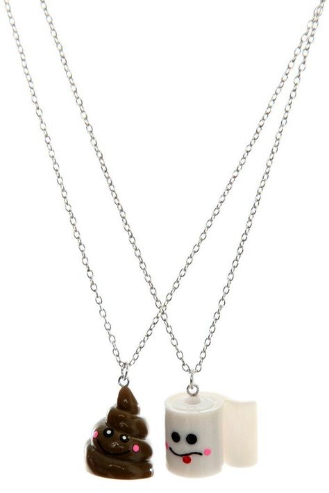 Poop & toilet paper (Necklaces by Hot Topic) Megan Thomas, Allison Miller, Best Friends Necklaces, Friends Necklace, Weird Jewelry, Bff Necklaces, Best Friend Necklaces, Best Friends For Life, Unusual Jewelry