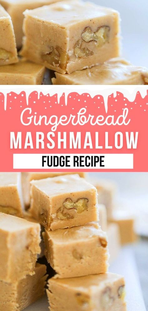 Gingerbread Marshmallow Fudge is spiced like a gingerbread cookie and stirred together with marshmallows. You’ll swoon at the first bite! Marshmallow Fudge Recipe, Gingerbread Fudge, Marshmallow Fudge, Fall Dessert Recipes Easy, Best Chocolate Desserts, Christmas Fudge, Fall Desserts Easy, Winter Desserts, Gingerbread Cookie