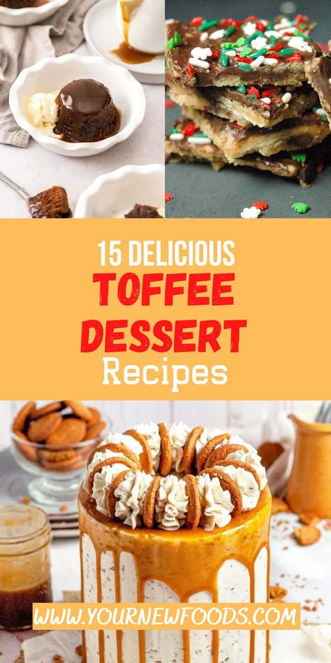 Do you have a sweet tooth? We have lots of dessert recipes for you. Sugary sweet and salty butterscotch desserts recipes, caramel desserts easy and caramel toffee are our favourites. Besides those, we have lots of recipes with toffee bits, sticky toffee pudding easy dessert recipes, butter toffee recipes and heath toffee dessert recipes. Recipes With Toffee, Recipes With Toffee Bits, Caramel Desserts Easy, Sticky Toffee Pudding Easy, Toffee Dessert Recipes, Toffee Desserts, Butter Toffee Recipe, Ww Casseroles, Butterscotch Desserts