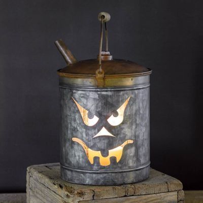 A GHOSTLY MANOR | Shop Sales Events Antique Farmhouse Scary Jack O Lantern, Candle Placement, Candle Luminaries, Farmhouse Halloween, Halloween Table Decorations, Halloween Lanterns, Lantern Set, Gas Cans, Rustic Materials