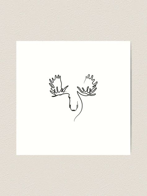 Moose Line Tattoo, Moose Line Art, Moose Sketch, Moose Tattoo, Elk Head, Moose Logo, Animal Art Print, One Line Art, Line Tattoos