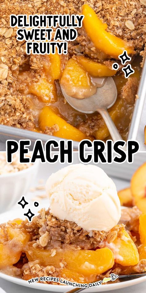 Peach Crisp Recipe Easy Peach Crisp Recipe, Baked Fruit Desserts, Peach Desserts Easy, Brown Sugar Sauce, Easy Peach Crisp, Peach Crisp Recipe, Peach Dessert, Coconut Cream Pie Recipes, Spice Cake Recipes