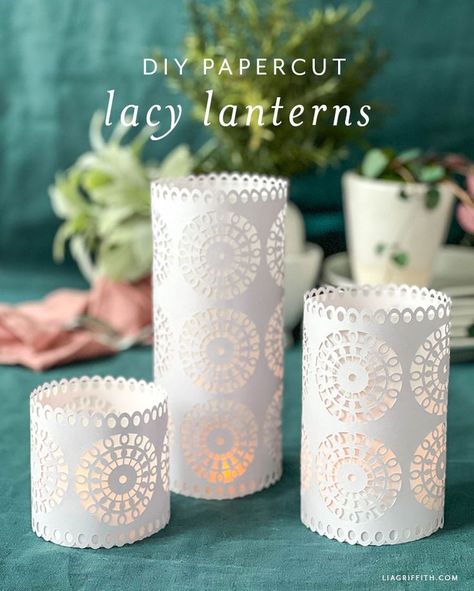 Paper Lanterns Svg Free, Cricut Paper Lantern Projects, Cricut Luminaries Diy Paper, Free Paper Lantern Svg, Paper Bag Luminaries Diy, Cricut Luminaries, Cricut Lanterns, Cricut Lantern, Paper Rangoli