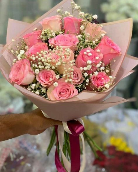 Birthday Bouquet Ideas For Her, Happy Birthday Flower Bouquet, Wrapped Flowers, Pink Flower Arrangements, Birthday Flowers Bouquet, Cherry Blossom Wallpaper, Flower Box Gift, Boquette Flowers, Nothing But Flowers