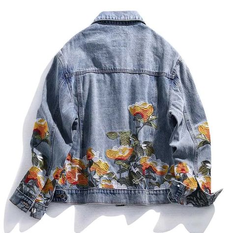 Jeans Jacket Women, Jean Jacket Ideas, Denim Jacket Vintage, Flower Jeans, Embroidery Clothing, Embellished Denim Jacket, Hip Clothes, Jacket Ideas, Boho Jacket