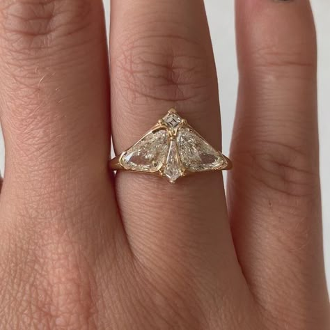 Moth Diamond Ring, Moth Diamond Engagement Ring, Vintage Topaz Engagement Rings, Vintage Wedding Rings Art Deco, Witchy Engagement Ring Gold, Sapphic Engagement Ring, Pointy Engagement Rings, Moth Engagement Ring, Eclectic Rings Engagement