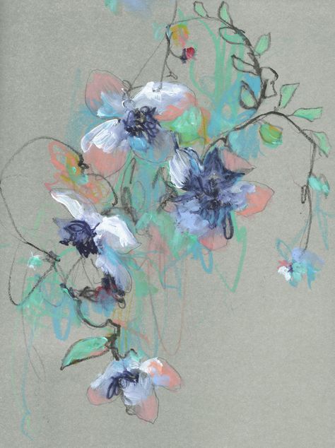 Above at ArtfullyWalls, Abstract floral mixed media drawing. #florals #abstract #colorpalette #beautifulflowers Artfully Walls, Artist Wall, Japanese Artists, Colorful Paintings, Photo Canvas, Abstract Flowers, Abstract Watercolor, Abstract Floral, Pretty Art