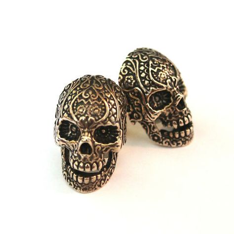 Solid Bronze Sugar Skull Cuff Links Day of the Dead dia de los muertos cufflinks Skull Cufflinks, Key Accessories, Cufflink Set, Cufflinks Men, Skull And Bones, Cuff Links, Sugar Skull, Skull Tattoo, The Well