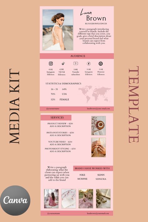 Blogger Media Kit, Free Social Media Templates, Types Of Social Media, Freelance Social Media, Media Kit Template, Quote Template, Social Media Poster, Descriptive Writing, Social Media Marketing Business