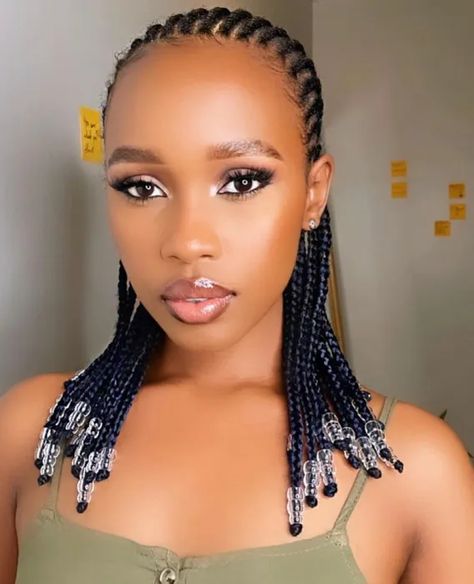 Abuja Lines Hairstyles Braids With Beads, Carrot With Beads Hairstyle, Pencil Lines Braids Styles With Beads, Shoulder Length Cornrows Braids, Straightback Cornrows Braids With Beads, All Back Cornrows Hairstyles With Beads, Braided Cornrow Hairstyles With Beads, Short Straight Back Cornrows With Beads, Straight Back With Beads