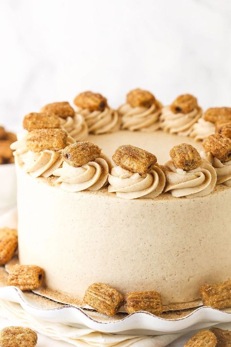 Churro Cake With Box Cake, Churro Cake, Life Love And Sugar, Cinnamon Buttercream, Cinnamon Cake, Smooth Cake, Cake Flavors, Cake Frosting, Piece Of Cakes